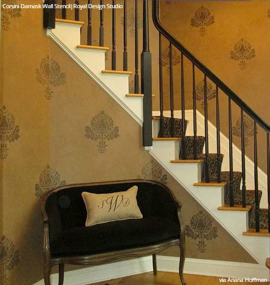 Corsini Damask Stencil for Wall Painting, DIY Home Decor, and Furniture Upcycling - Reusable Decorative Stencil for Creative Projects