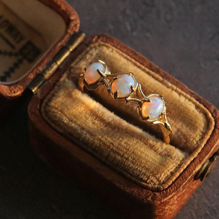 14K Gold 3 Stone Opal Rings for Libra Birthstone | Elegant Zodiac Jewelry for Women | Perfect Gift for Birthday, Anniversary & Special Occasions