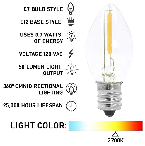 7W LED Night Light Bulbs - C7 E12 Candelabra Base, Warm White 2700K, 7-Watt Energy Efficient Bulbs for Chandeliers, Christmas Decor, Salt Lamps & Home Ambiance Lighting | Perfect for Bedrooms, Living Rooms & Holiday Decorations