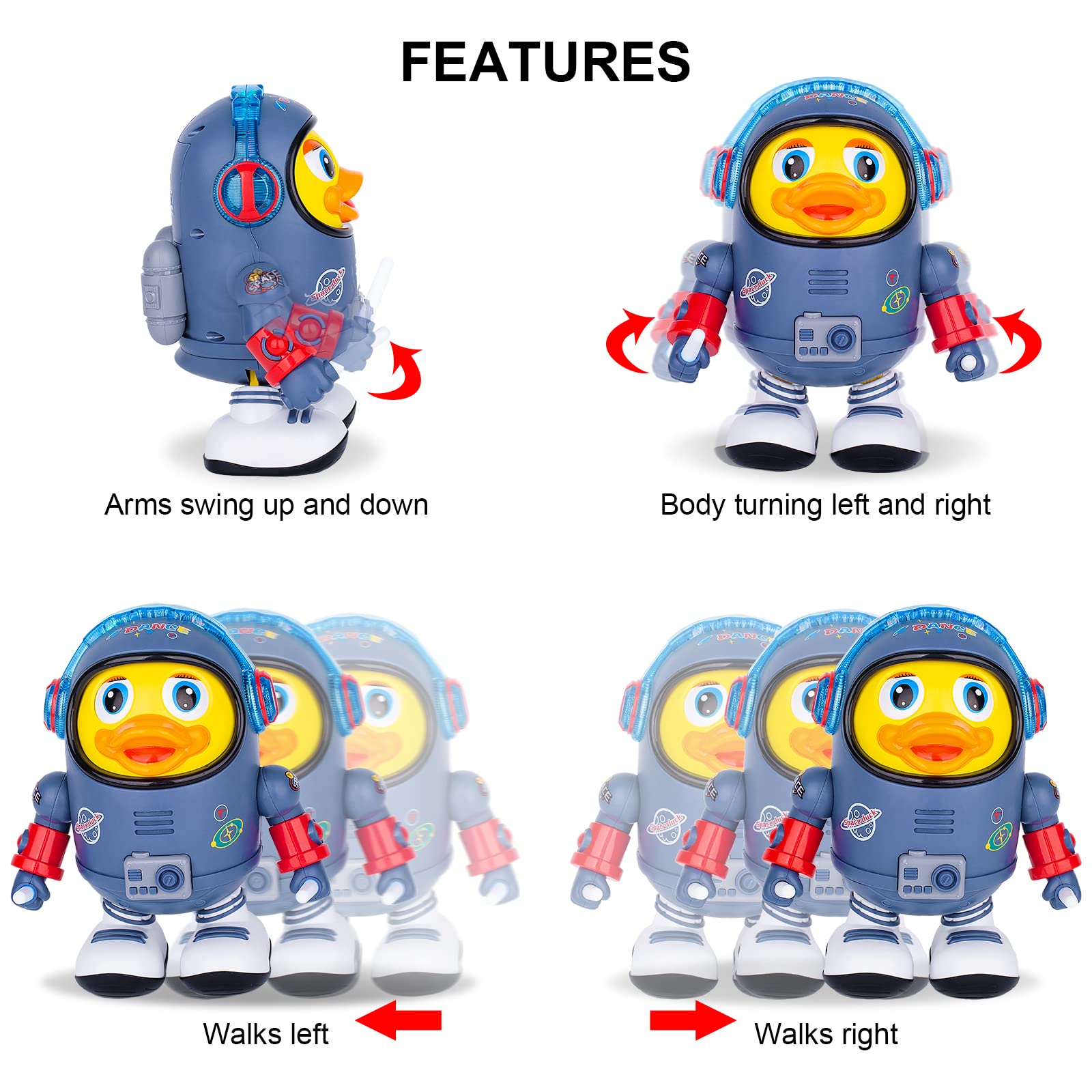 Berry President Electric Space Duck - Interactive Light & Sound Toy with Walking & Dancing Moves for Toddlers | Fun Learning & Playtime Gift for Kids