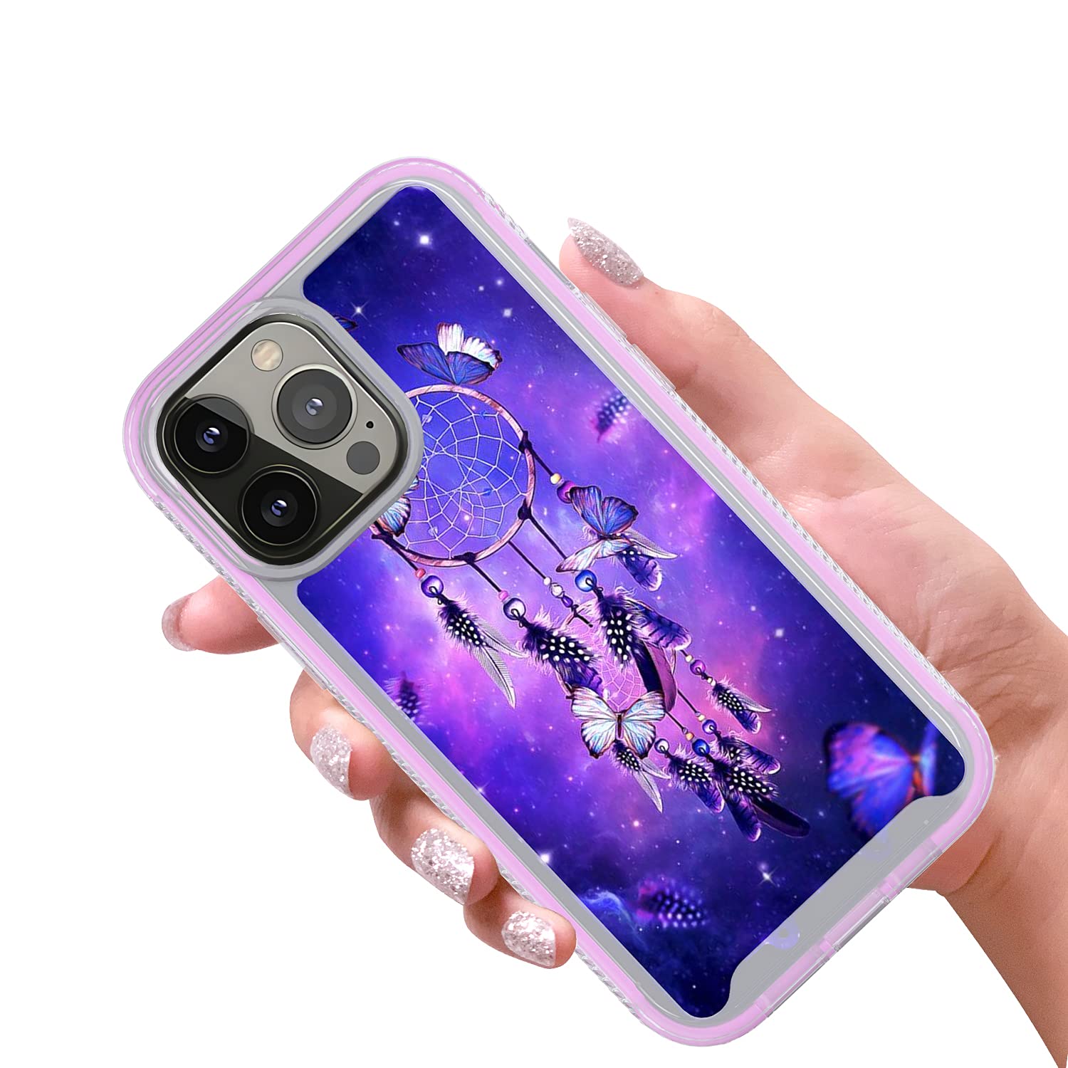 iPhone 13 Pro Max Rose Gold Hybrid Graphic Design Case - 360° Protection Cover with Dream Catcher Pattern | Slim Shockproof Phone Case for Women & Men | Perfect for Work, Travel & Everyday Use