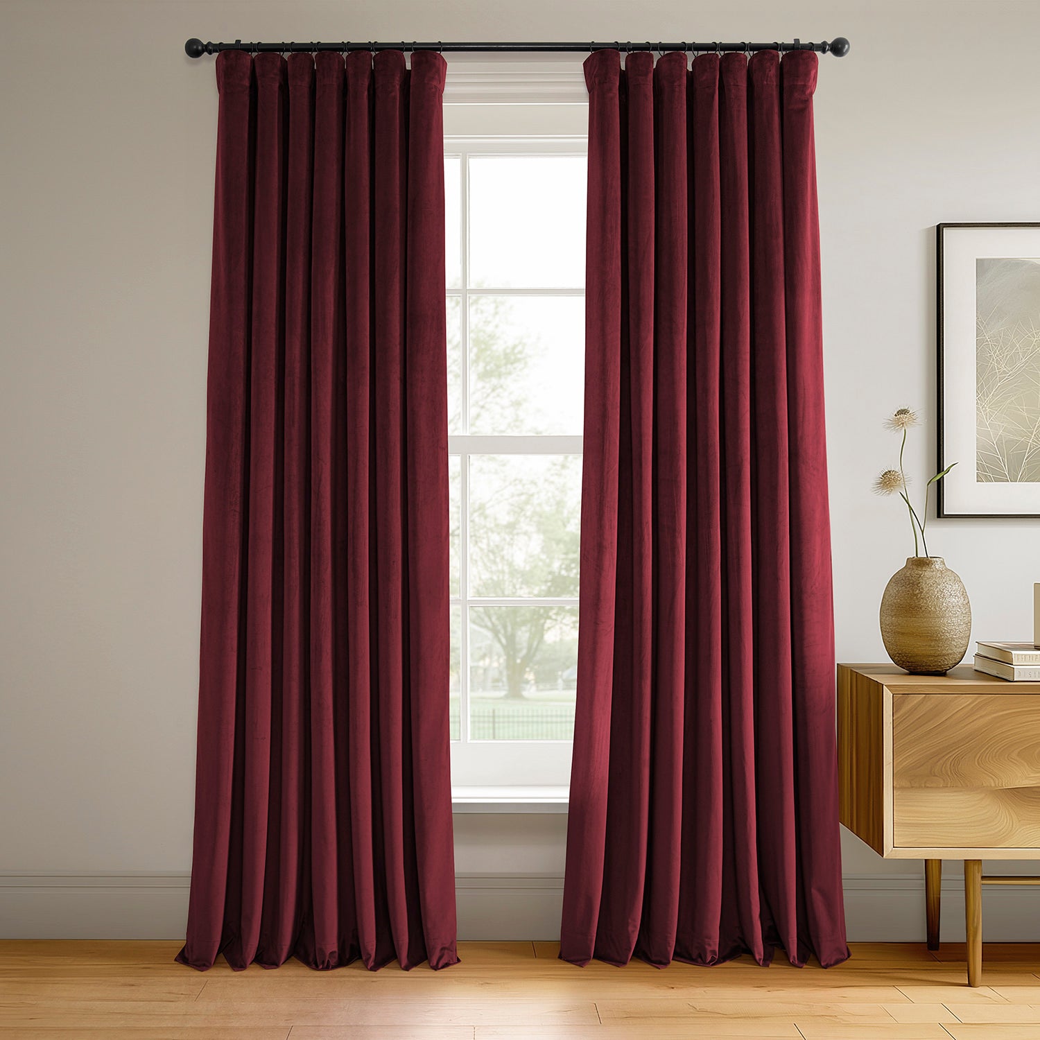 Burgundy Signature Velvet Blackout Curtains for Bedroom - Thermal Insulated Noise Reducing Drapes for Home Theater & Nursery (52x84 inches)