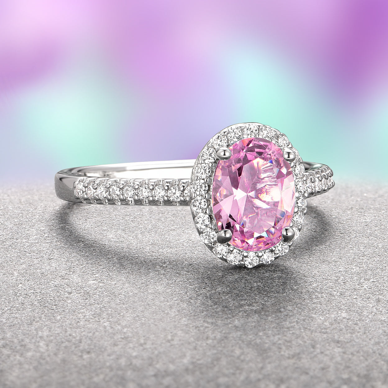 14K White Gold Iris Oval Pink Tourmaline Engagement Ring - Elegant Wedding Band, Anniversary Gift for Her, Perfect for Proposals & Special Occasions