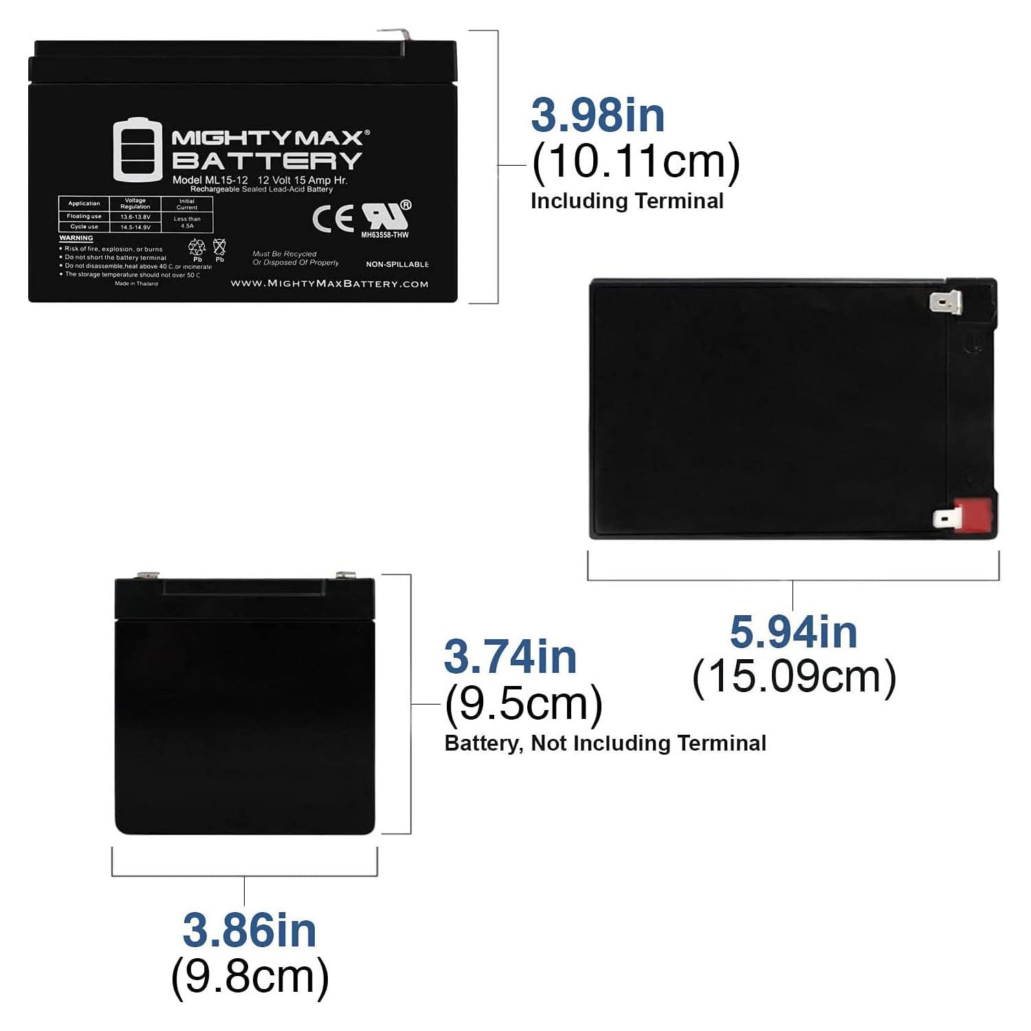 Mighty Max 12V 15AH F2 Replacement Battery for APC Back-UPS 650M - 3 Pack - Power Backup for Home & Office Electronics