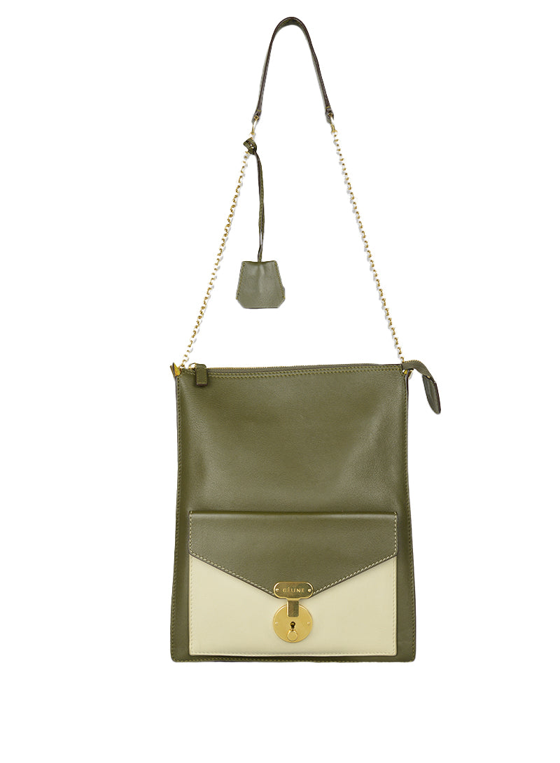 Celine Green Leather Shoulder Bag for Women - Elegant Crossbody Purse for Work, Travel & Everyday Use