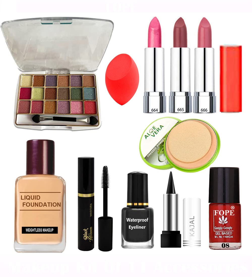 Fope Complete Travel Makeup Kit for Women & Girls - Portable Cosmetic Set with Mirror & Brushes (Model S19K04A2027) | Perfect for Vacations, Business Trips & On-the-Go Touch Ups
