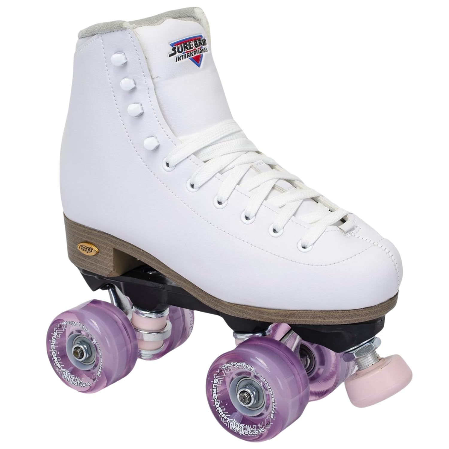 Sure-Grip Fame White Vegan Roller Skates with Pink Motion Wheels - Microfiber Lined Boot, Rock Nylon Plates & Aluminum Trucks - Pink Cushions & Toe Stop - Perfect for Outdoor Skating & Park Adventures