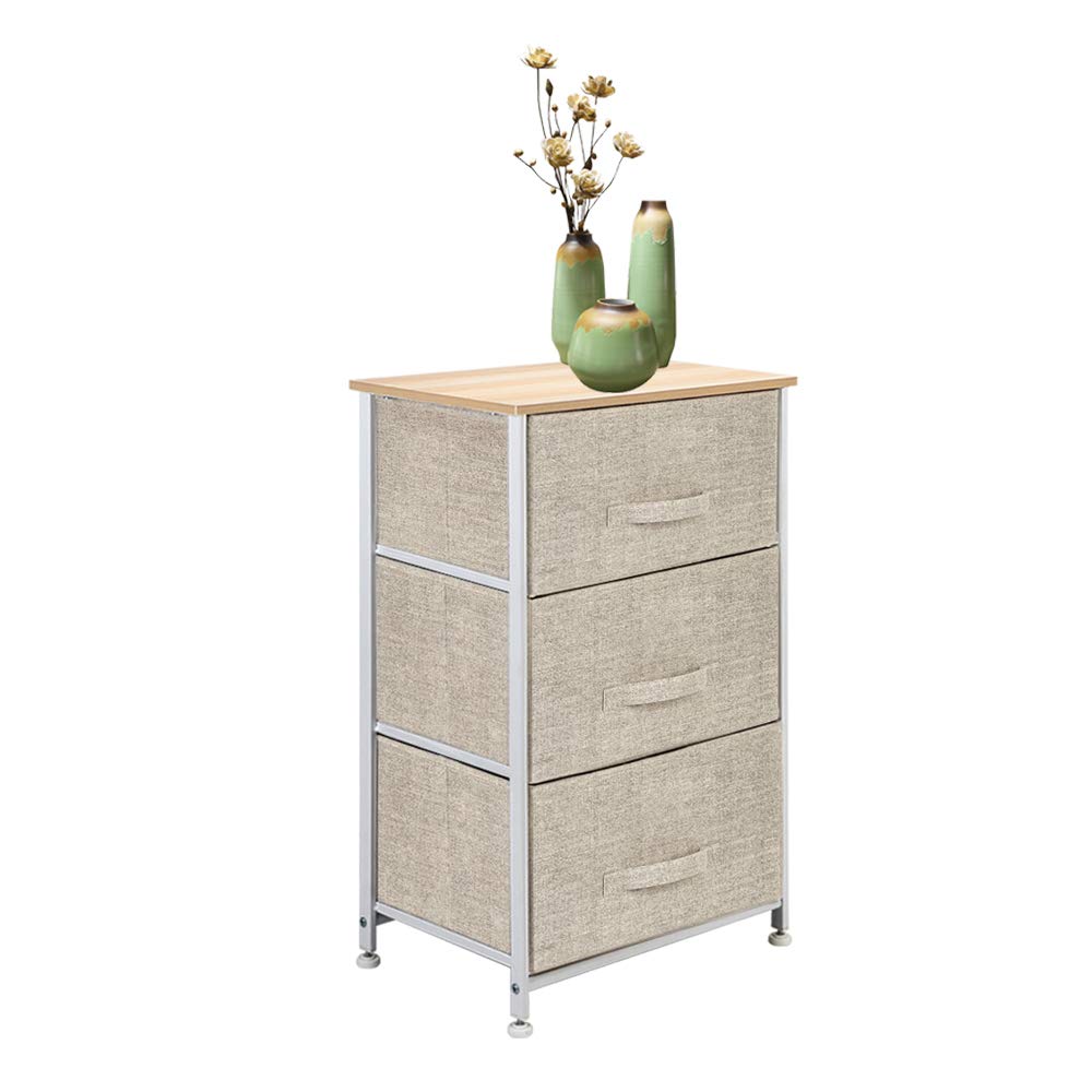 Vertical Dresser with 3 Drawers & Wood Top - Bedroom Storage Organizer for Dorm, Closet & Nursery
