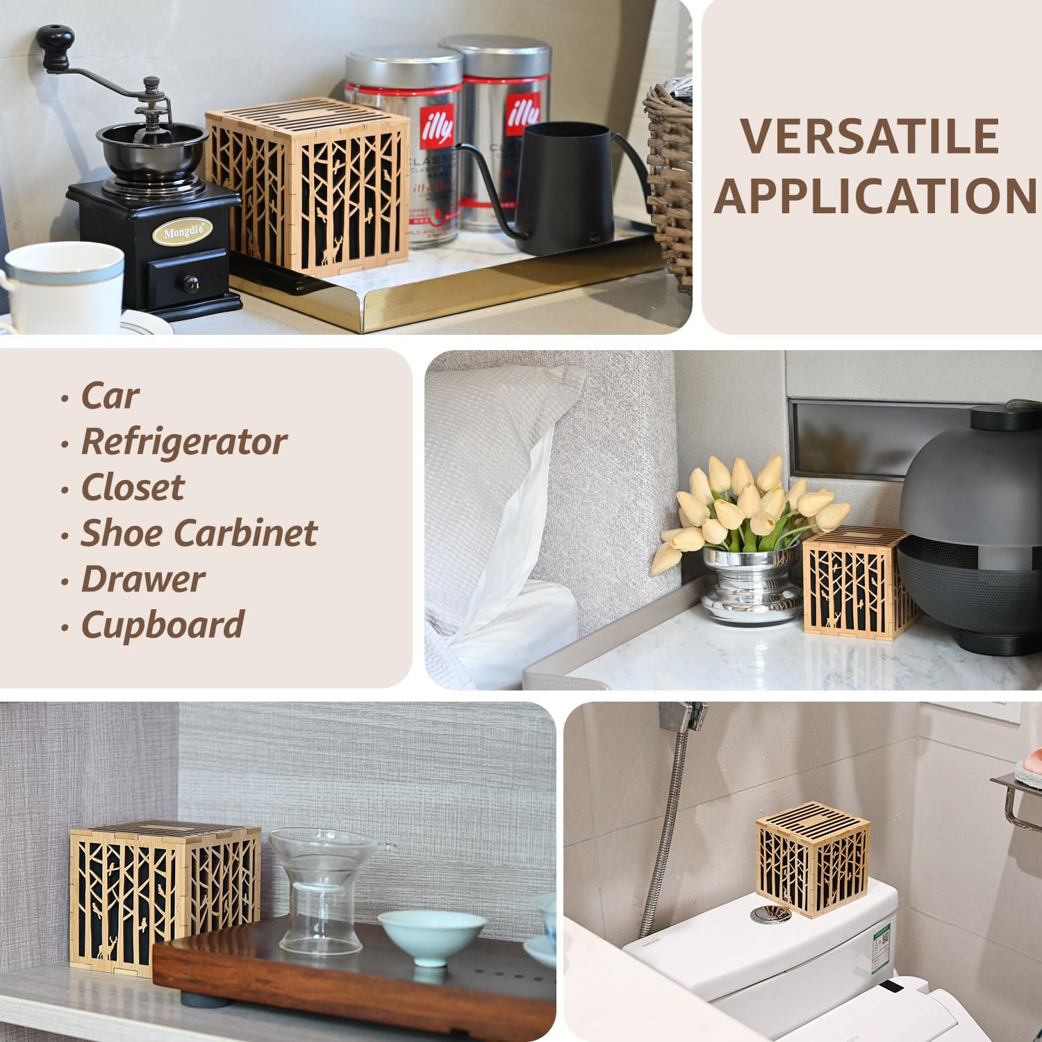 Natural Activated Charcoal Odor Absorber - Powerful Odor Eliminator for Home, Closet, Shoe & Pet Areas | Eco-Friendly Air Purifier for Strong Smells | Elegant Bamboo Design Deodorizer for Fresh Spaces