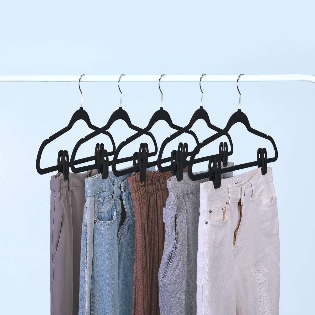 Premium Velvet Hangers with Clips - Strong Non-Slip Pants Hangers for Thin Clothes - Perfect for Closet Organization & Space Saving in Bedrooms, Dorms, and Laundry Rooms