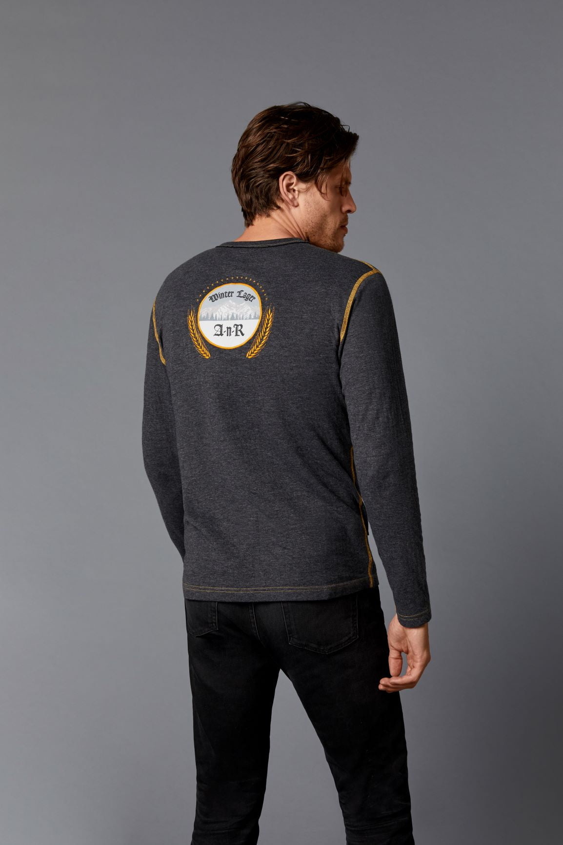 Men's Alp N Rock Winter Lager Crew Sweatshirt - Heather Black - Warm Fleece-Lined Pullover for Cold Weather, Hiking & Outdoor Activities