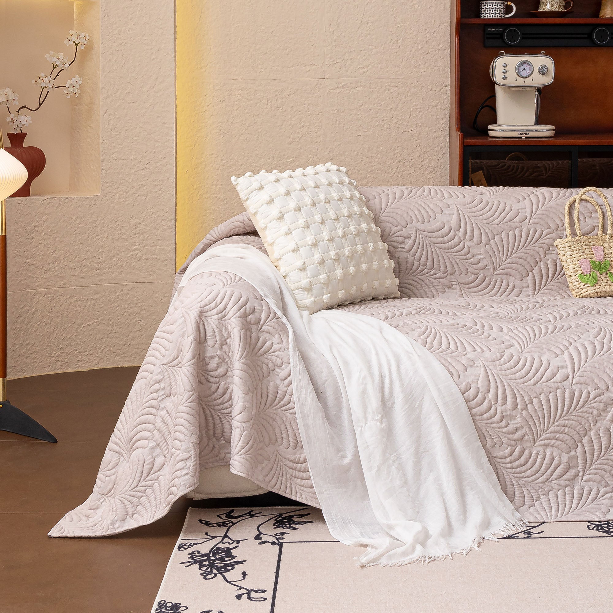 Modern Multi-Color Leaf Print Sofa Cover - Pet-Friendly, Durable & Soft Couch Protector - Easy Wash Stretchable Slipcover for Living Room, Bedroom, Office Furniture Protection