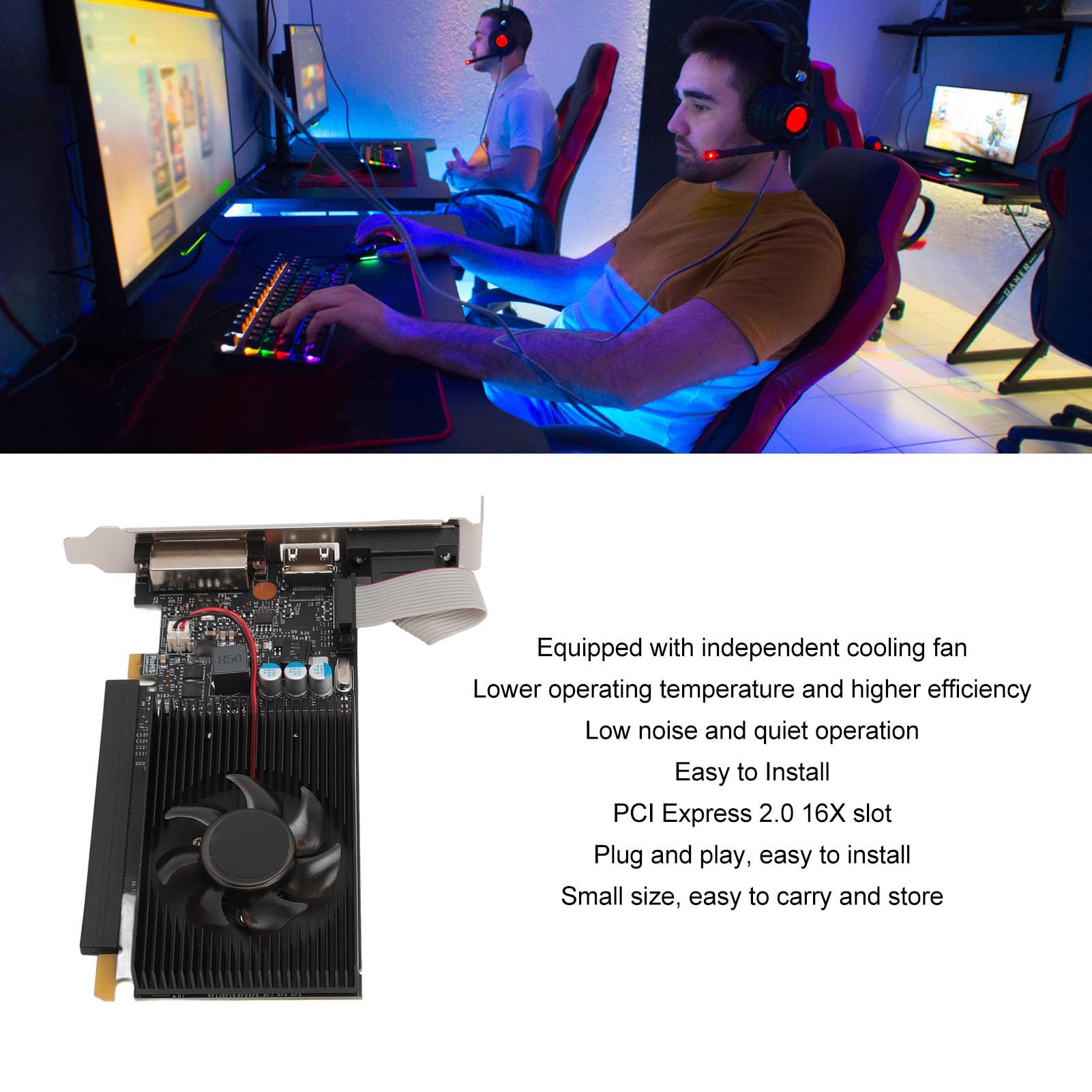 ASHATA GT 730 2GB DDR3 64Bit Low Profile Graphics Card with Fan - DirectX 12 PCIe Gaming Video Card for Desktop PC - Supports 2560x1600 Resolution & AMD - Ideal for Gaming, Video Editing, and Home Theater PCs