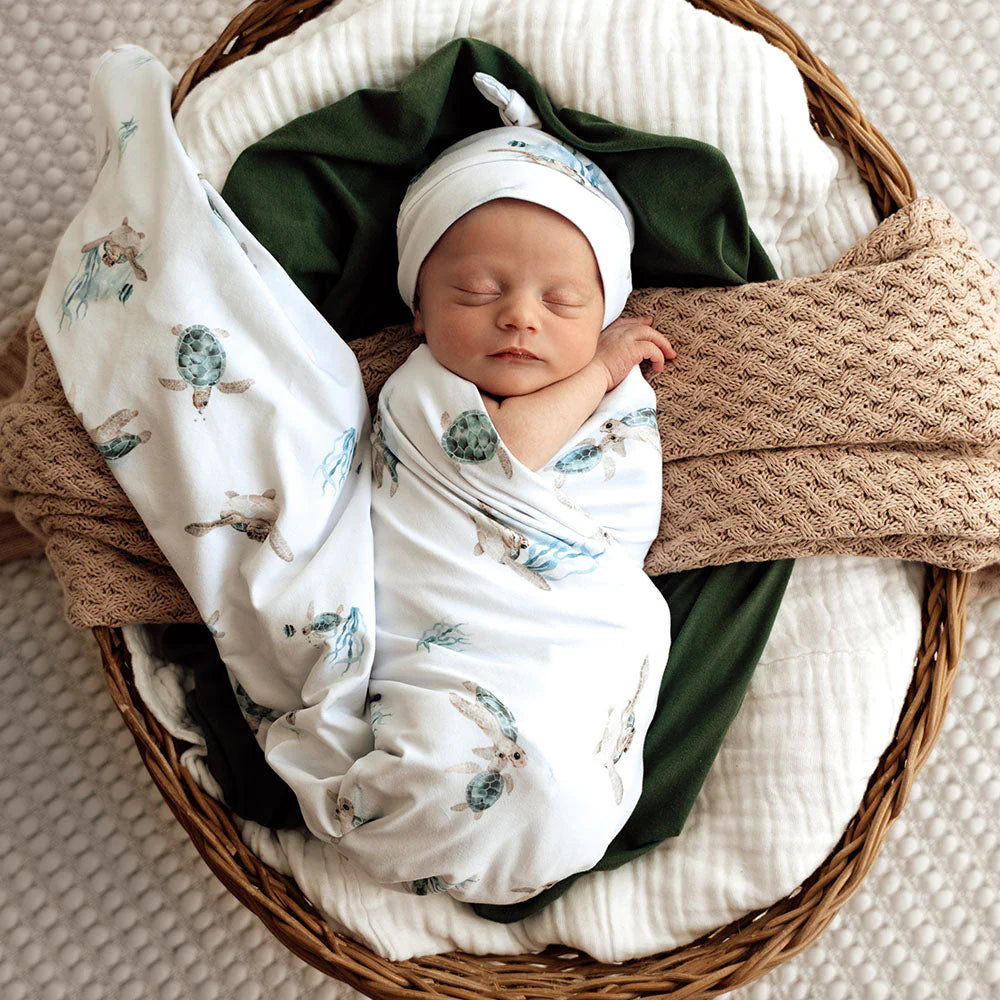 Snuggle Hunny Baby Jersey Wrap & Beanie Set - Soft Turtle Design for Newborns - Perfect for Photo Shoots, Gifts & Cozy Outings