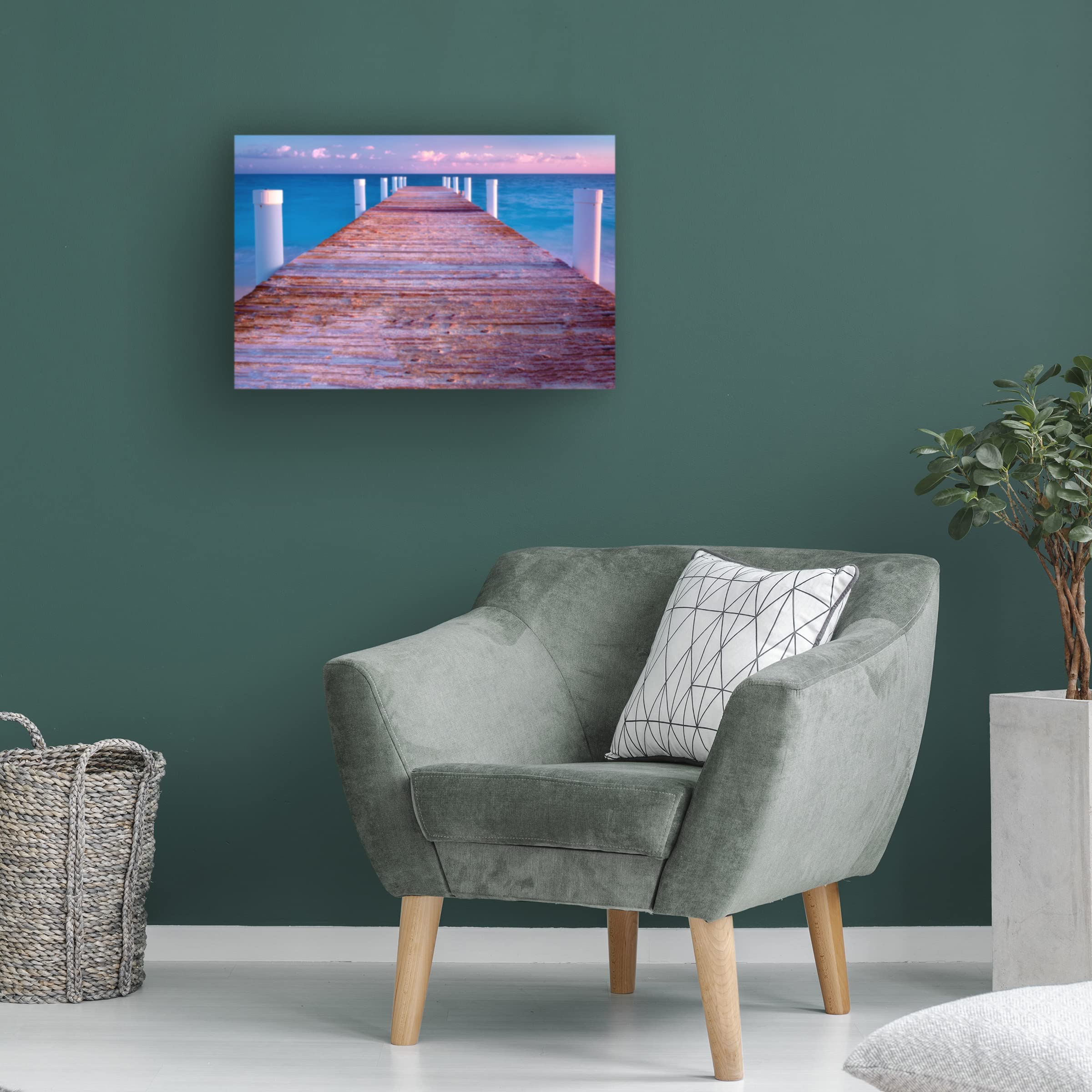 Dennis Frates 'Pier' Canvas Art Print - Handmade Wall Decor for Living Room, Bedroom & Office - Coastal Landscape Painting for Home & Office Decor