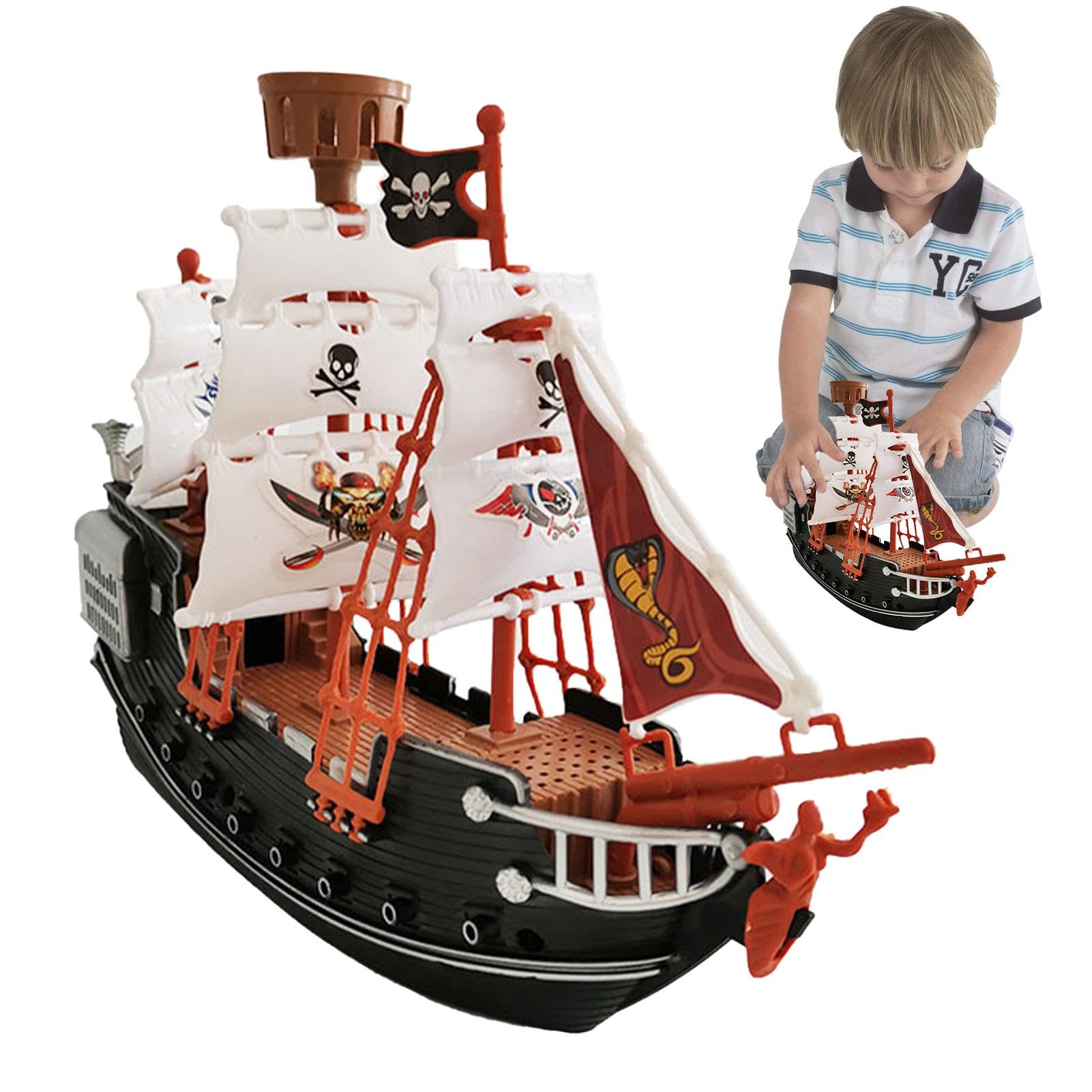 Realistic Caribbean Pirate Ship Toy Model - Detailed Ornament & Glide Play Set for Kids | Perfect Gift for Children's Day | Comfortable Grip & Durable Design | Great for Imaginative Play, Room Decor & Pirate-Themed Parties
