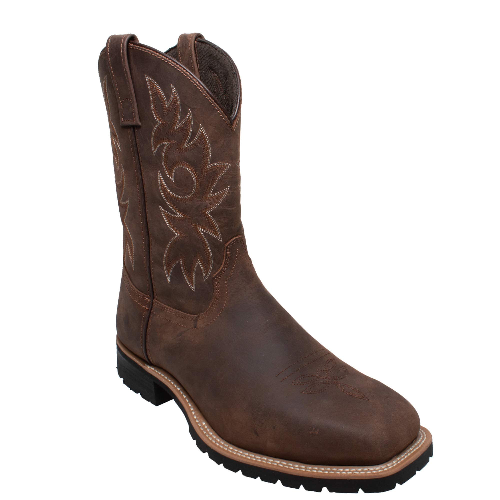 Ad Tec Men's Western Cowboy Work Boots - Wide Calf Square Toe Safety Boots for Construction & Ranch Work - Durable Steel Toe Work Shoes for Outdoor Labor & Heavy Duty Jobs