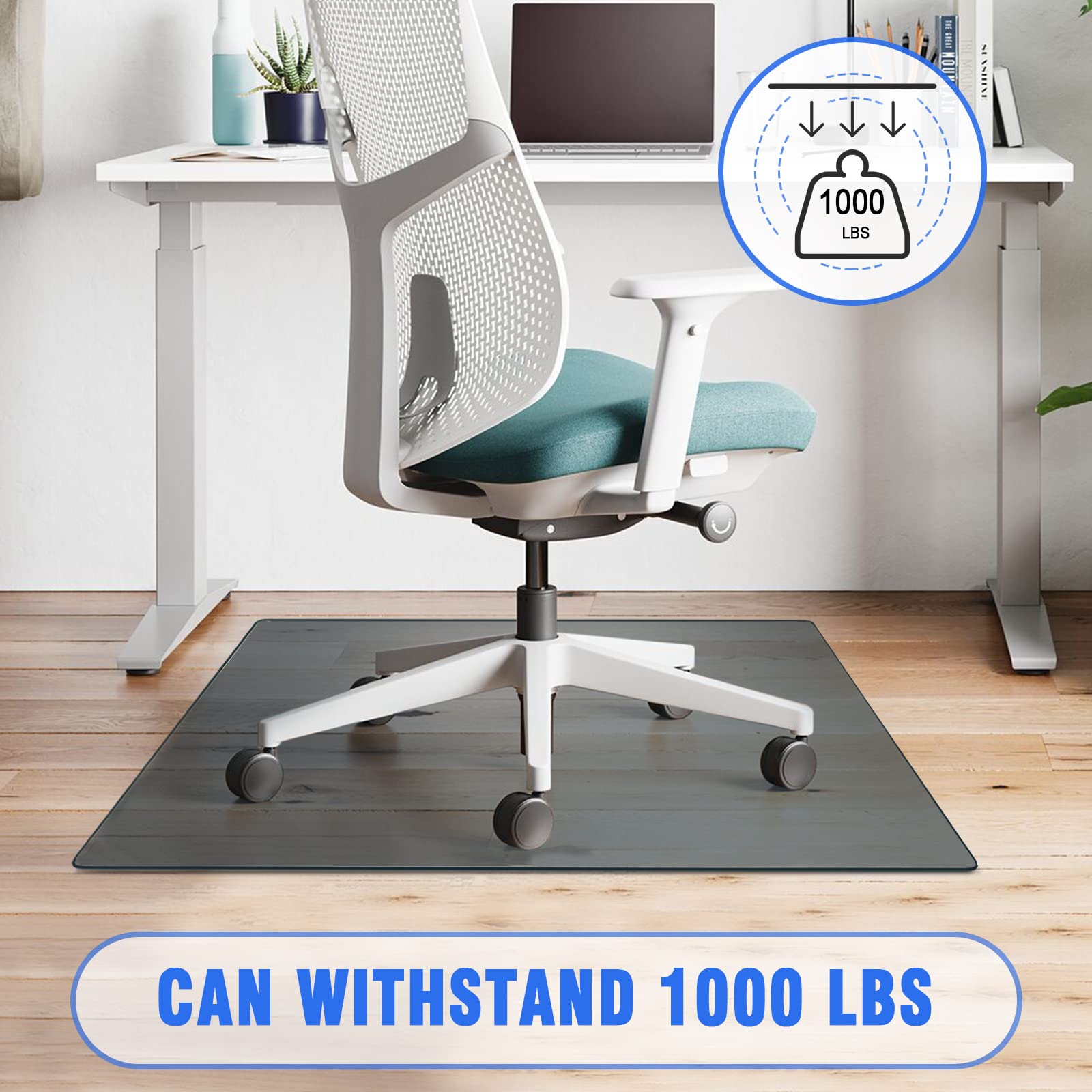 Premium Tempered Glass Chair Mat for Carpet & Hardwood Floors - 36