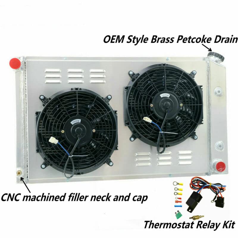 4 Row Aluminum Radiator Shroud with Dual 12