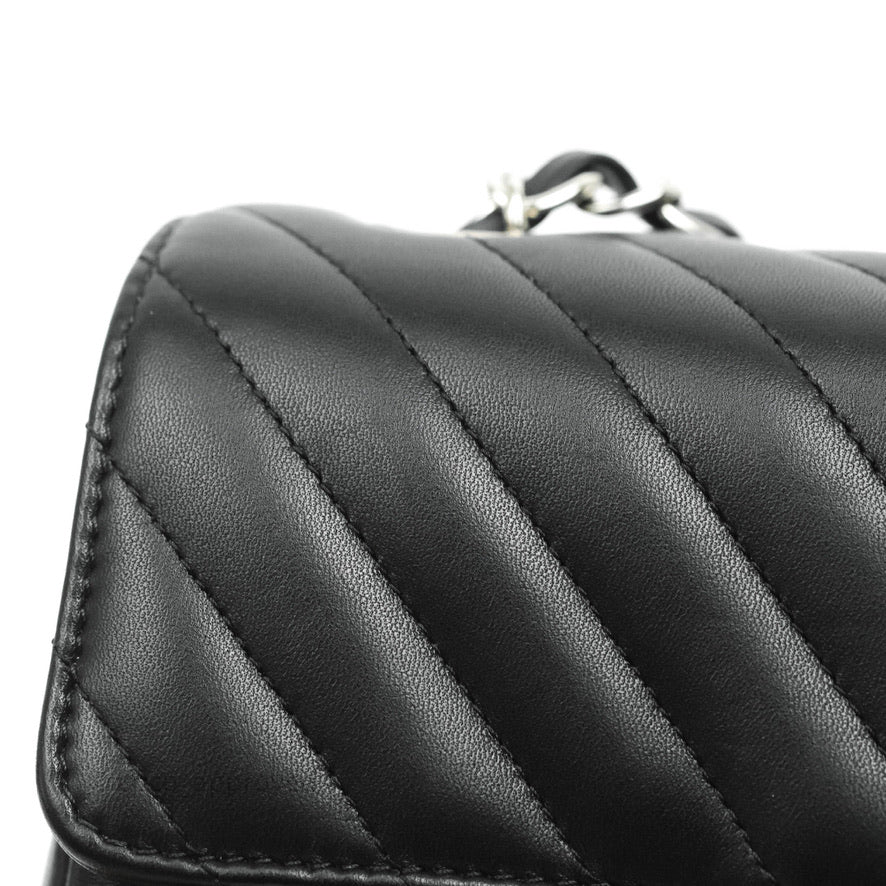 Chanel Chevron Mini Rectangular Flap Bag in Black Lambskin Leather with Silver Hardware - Perfect for Evening Events & Luxury Fashion Accessories