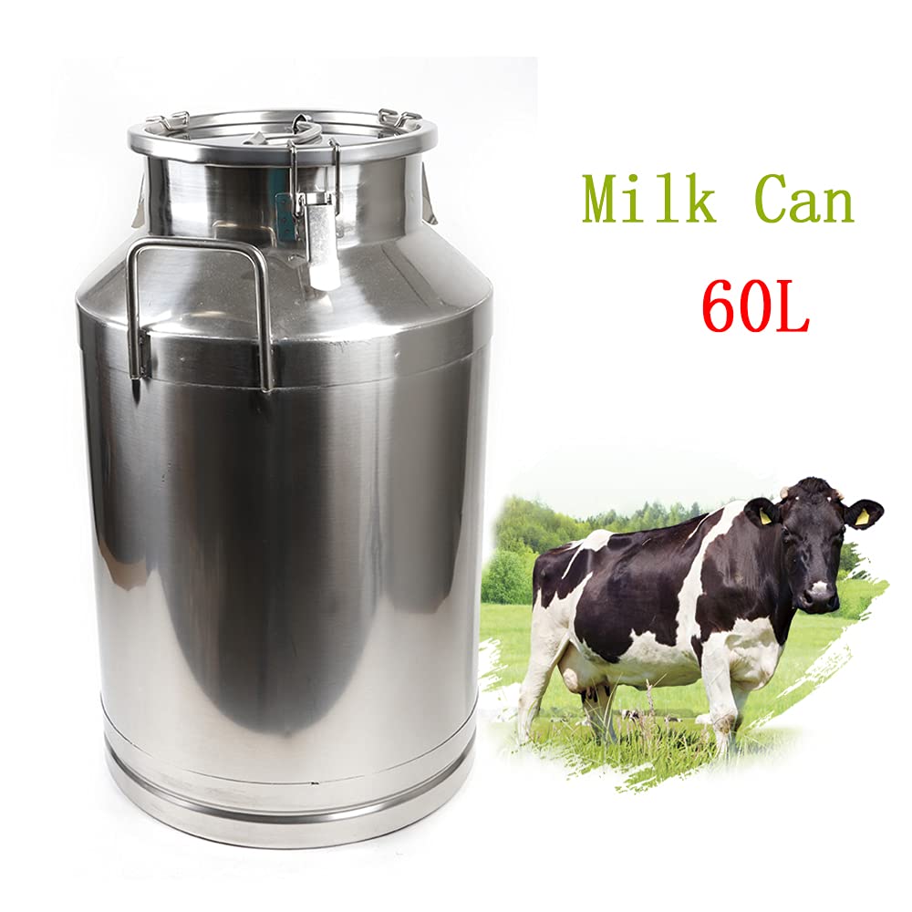 60L/15.85 Gallon Stainless Steel Milk Can with Silicone Seal - Food Grade Transport Barrel for Milk, Oil, Wine - Durable Pail Bucket Jug for Farm, Brewery & Commercial Use