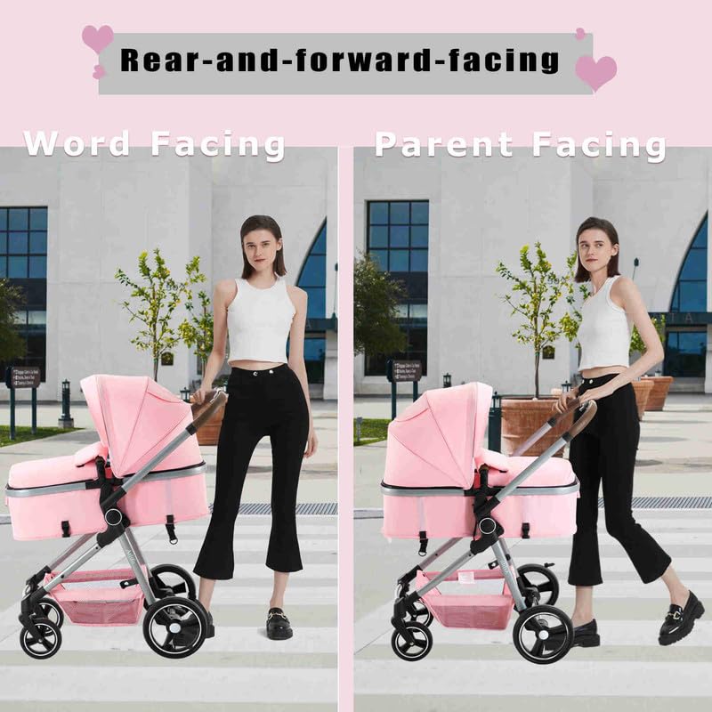 **2-in-1 Convertible Baby Stroller with Bassinet - Lightweight Foldable Travel Stroller for Newborn & Toddler (Girl & Boy) - Modern Pram Carriage for Shopping, Park & Travel**