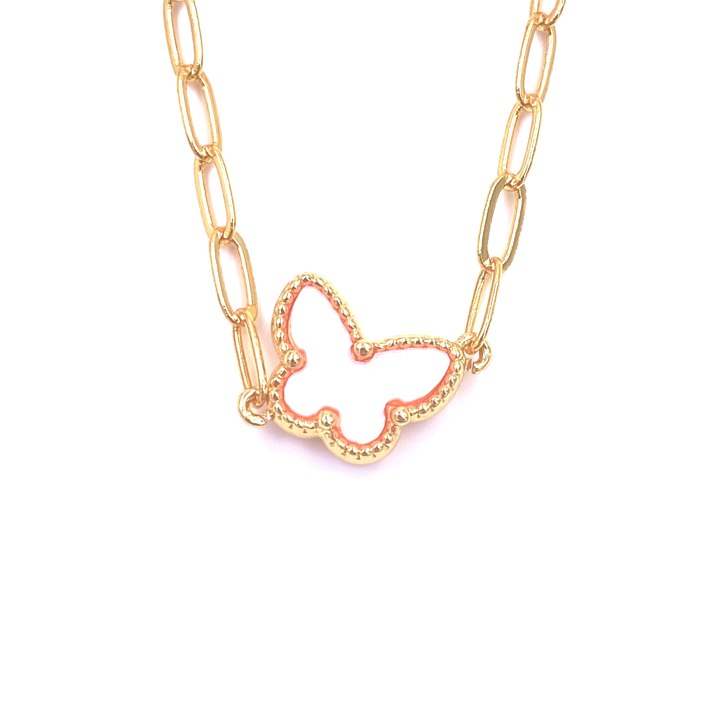 Ashley Gold Stainless Steel Butterfly Pendant Necklace - 18K Gold Plated Enamel Jewelry for Women, Gift for Her, Perfect for Valentine's Day & Anniversary