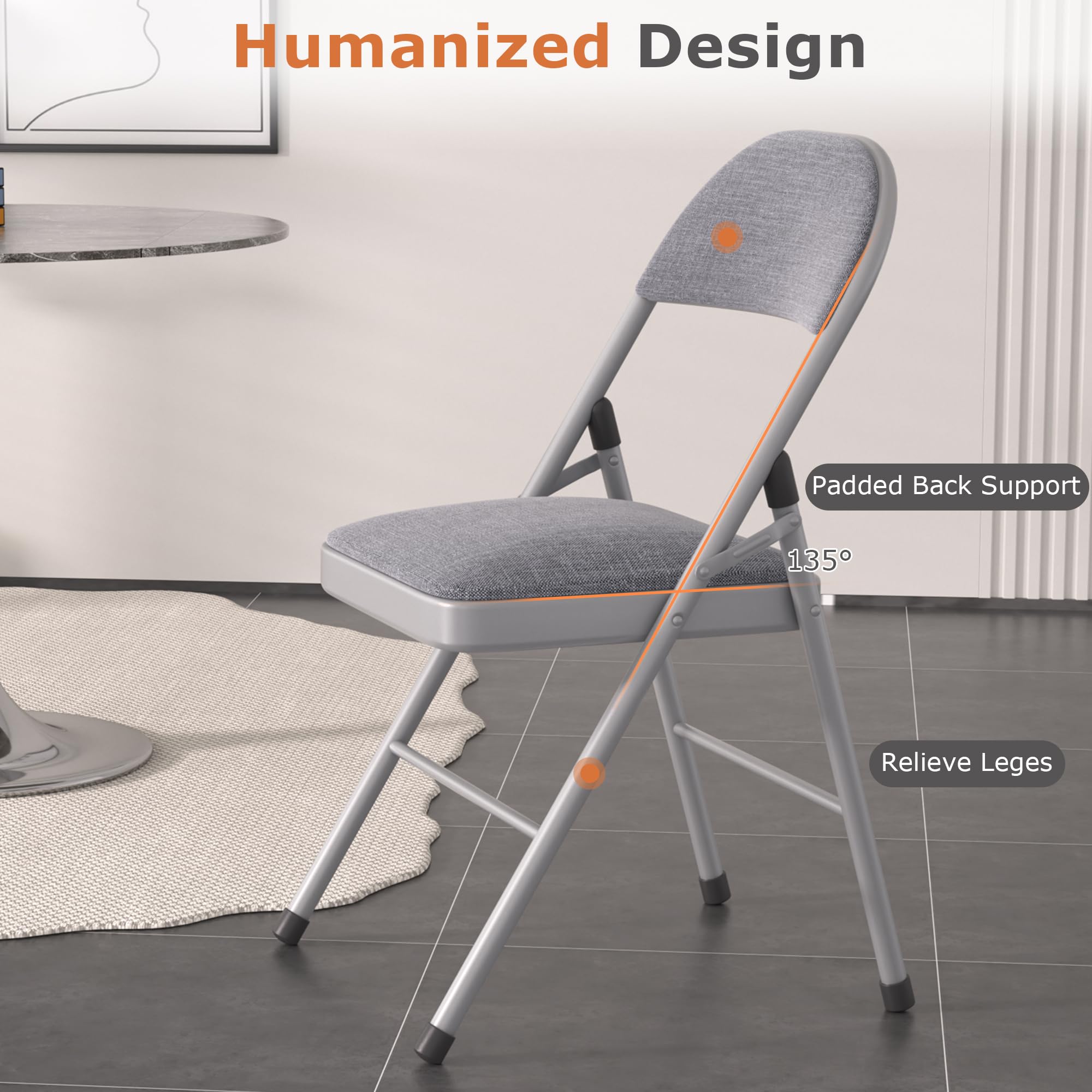 VECELO 4 Pack Padded Folding Chairs with Cushioned Seat & Backrest, Heavy Duty Steel Frame - Comfortable for Office, Home, Indoor & Outdoor Use, Commercial Events - Dark Grey - Perfect for Parties, Weddings, Camping & Picnics