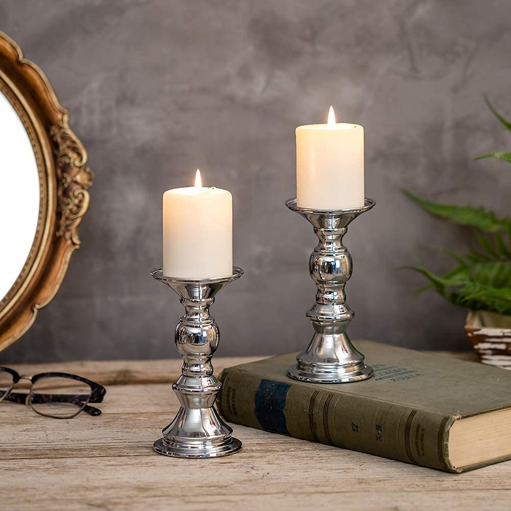 2/4/10 Pcs Gold Metal Pillar Candle Holders - Elegant Wedding Centerpieces & Candlestick Stands for Special Events, Parties, Home Decor and Romantic Dinner Table Settings (Silver, 10 Pcs)