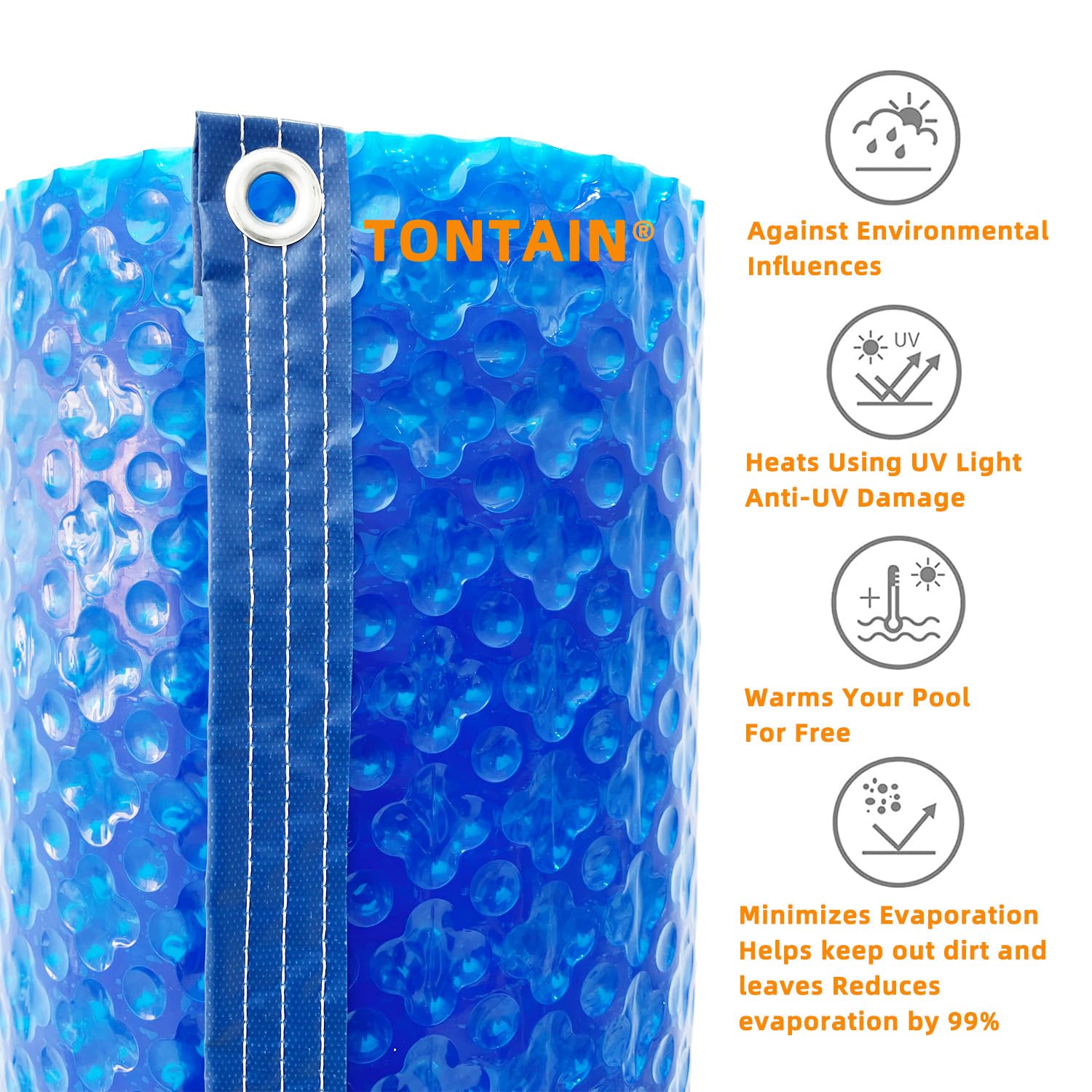 16mil 400μm Blue Quadruple Bubble Solar Pool Cover - 14x28FT Rectangle, PVC Edge & Aluminum Buckles for In-Ground/Above-Ground Pools | Sun-Powered Heating for Hot Tubs & Swimming Pools | Durable, Energy-Efficient Winter Protection