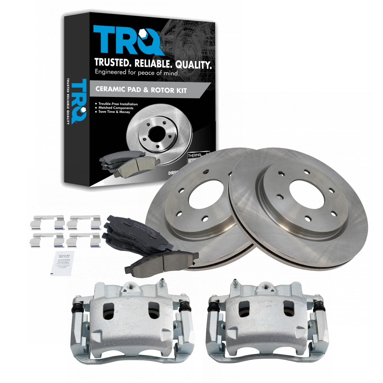 TRQ Front Brake Pad and Rotor Kit - Ceramic Vented Brake Pads & Rotors - Compatible with 2005-2006 Infiniti QX56, 2005-2007 Nissan Armada & Titan - Perfect for Smooth Stopping & Enhanced Safety in Daily Driving, Towing, and Highway Use
