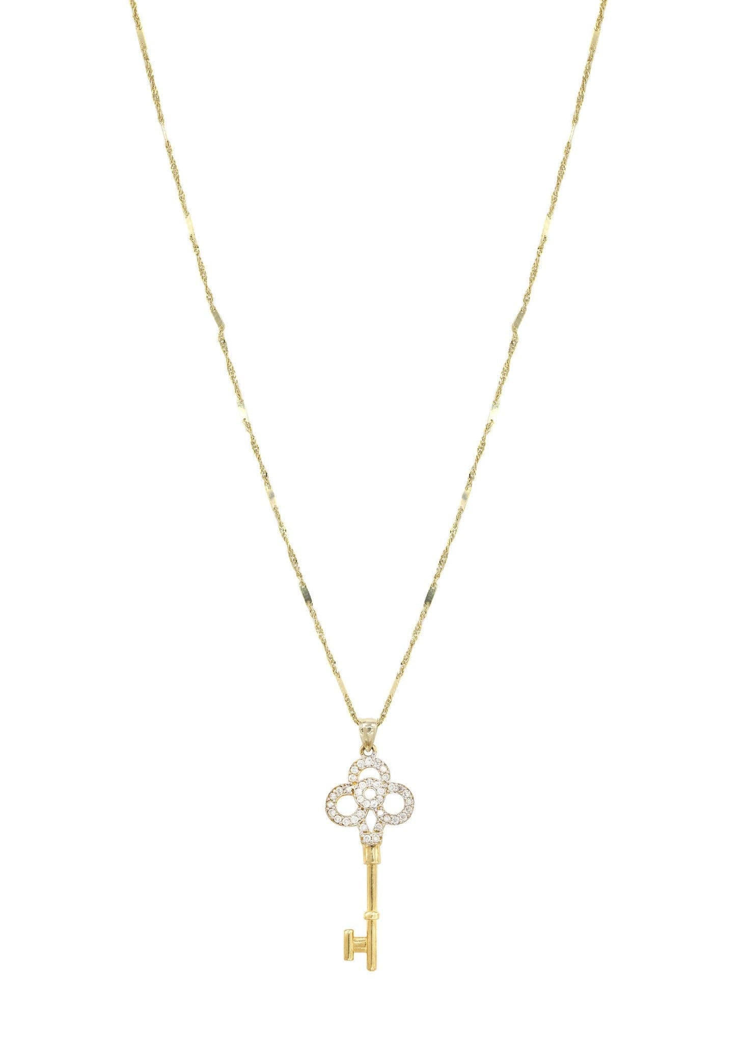 10K Yellow Gold Fancy Link Key Necklace for Women - 5.2 Grams Dainty Jewelry - Perfect for Everyday Wear, Gift Giving & Special Occasions