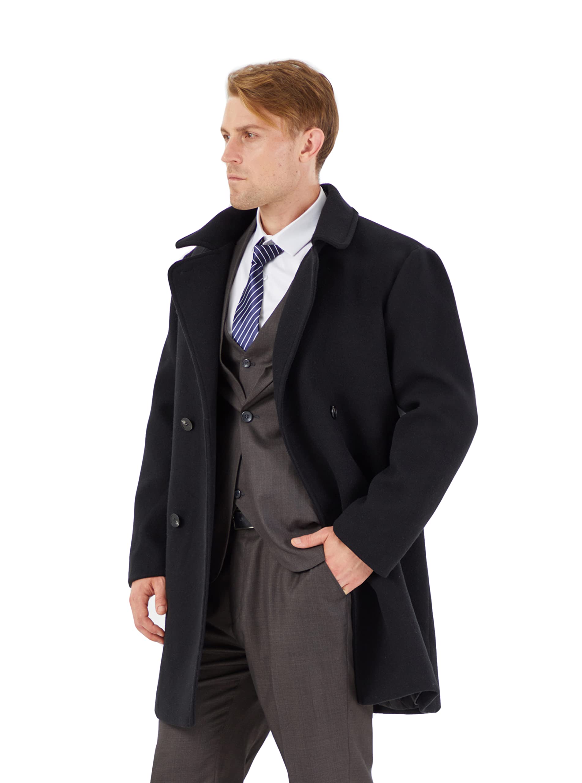 WULFUL Men's Slim Fit Wool Trench Coat - Warm Winter Overcoat for Business, Office & Formal Occasions