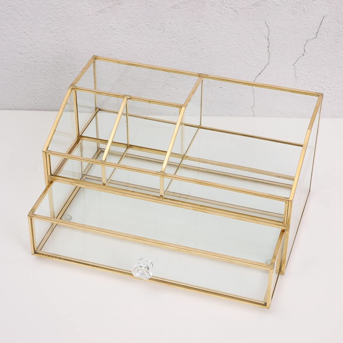 Nordic Style Glass Makeup Brush Holder - Cosmetic Organizer & Jewelry Display Box for Brushes, Nail Polish, Lipsticks, Eyeliners | Vanity, Bathroom, Bedroom, Office Decor | Perfect for Makeup Artists & Beauty Enthusiasts