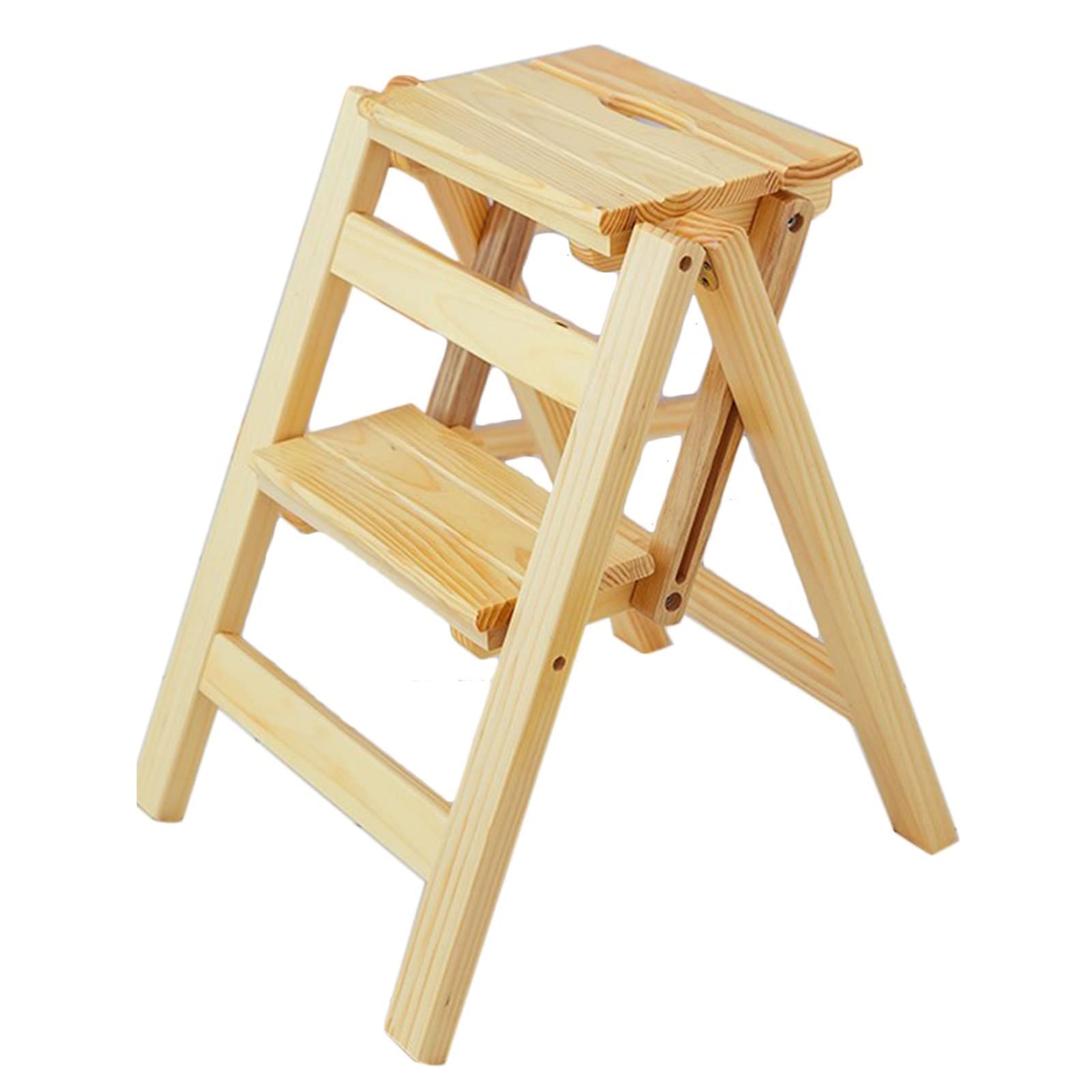 Portable 2-Step Folding Wooden Step Stool - Lightweight Ladder Chair for Home, Office & Warehouse | Perfect as Bookshelf, Plant Stand & Storage Helper