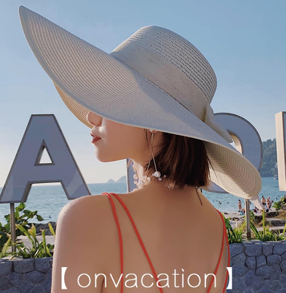 VASANA Women's Wide Brim Floppy Sun Hat with Bow - Straw Summer Beach Hat for Garden, Travel & Outdoor Activities - UV Protection for Sun Safety