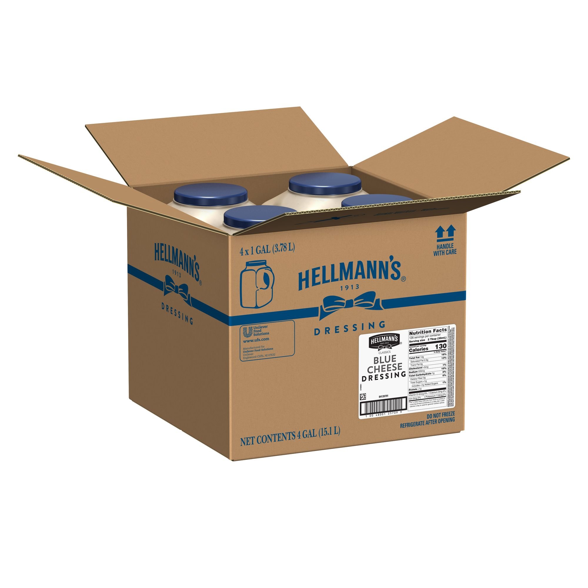 Hellmann's Blue Cheese Salad Dressing - Gluten Free, No Artificial Flavors, Natural Colors - 1 Gallon (Pack of 4) | Perfect for Restaurants, Catering & Bulk Food Service | Great for Salads, Wings & Veggie Dips