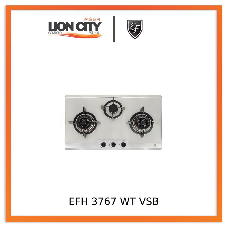 EF EFH3767WT VSB 76cm Built-In Stainless Steel Gas Hob with 2 Wok Burners & 1 Semi-Rapid Burner - Perfect for Home Kitchens and Professional Cooking