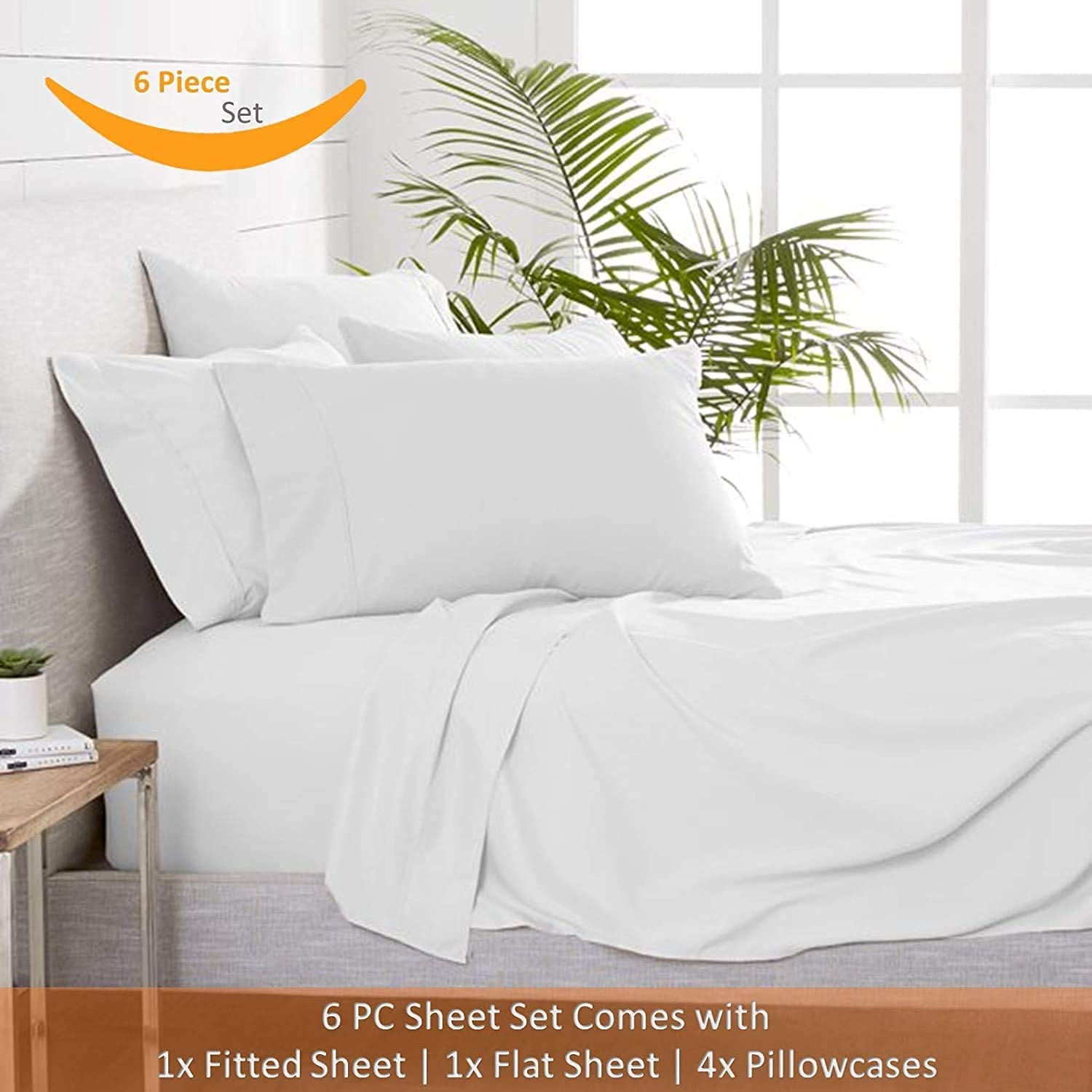 Luxury 100% Cotton 1000 Thread Count Sheets - 6 Piece King Size Bed Sheet Set, Ultra Soft & Breathable, Fits Mattresses Up to 18