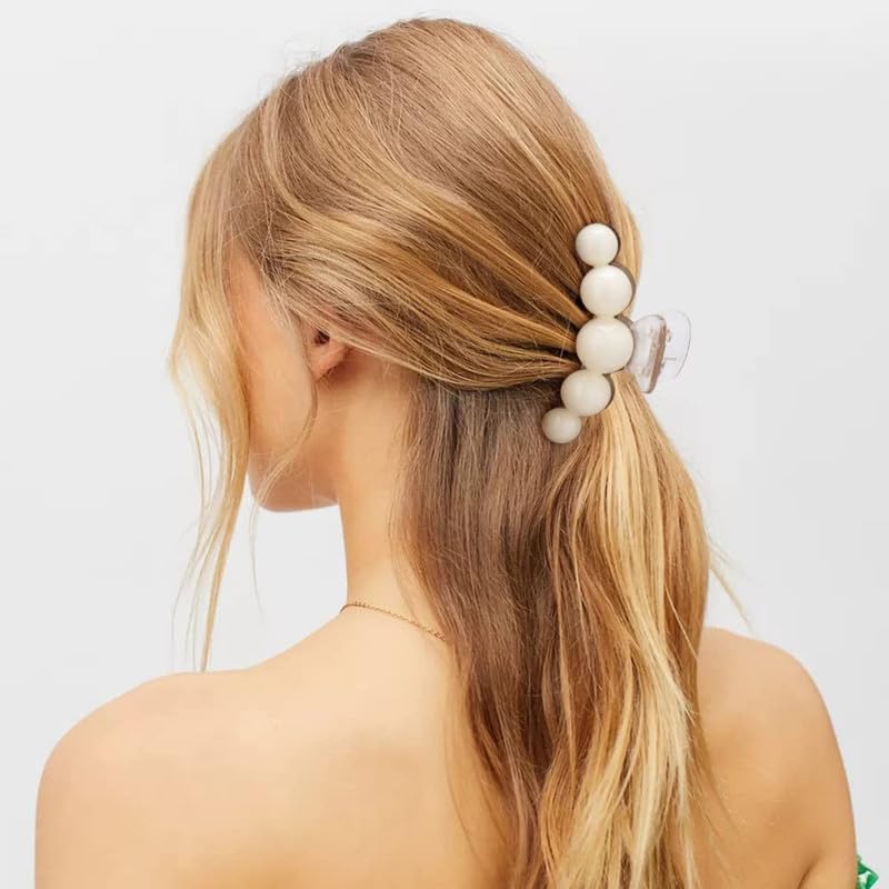 SHIDARA 2 Pack Acrylic Pearl Hair Clips for Women & Teens - Elegant Hair Claw Clips for Thick & Thin Hair - Perfect for Daily Wear, Weddings & Special Occasions (Multicolor)