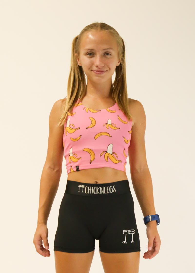 Stylish Pink Bananas PWR Crop Top for Women - Trendy Workout & Gym Fitness Apparel - Perfect for Yoga, Running & Casual Wear