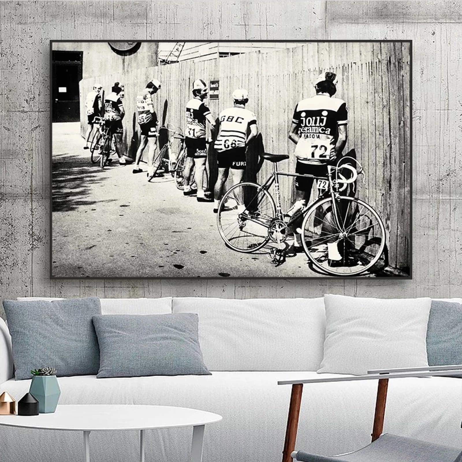 Vintage Black and White Bicycle Canvas Art Print - Framed Wall Decor for Living Room, Bedroom & Office - 60x80cm (24x32in) Retro Cycling Poster - Ready to Hang Home Decoration