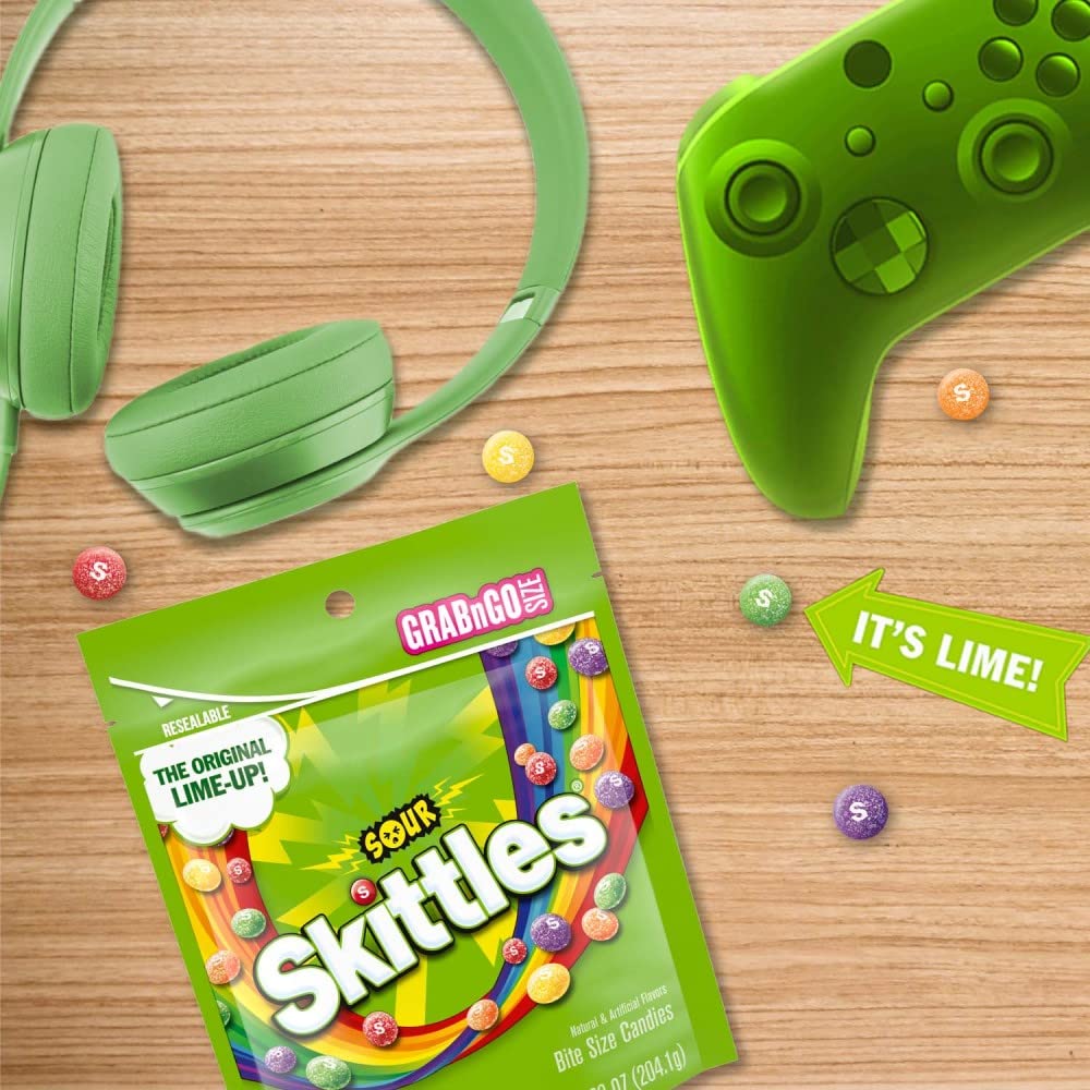 SKITTLES Sours Chewy Candy - 9 Oz Resealable Bags (8 Count) - Bulk Box for Parties, Halloween Treats & Office Snacks