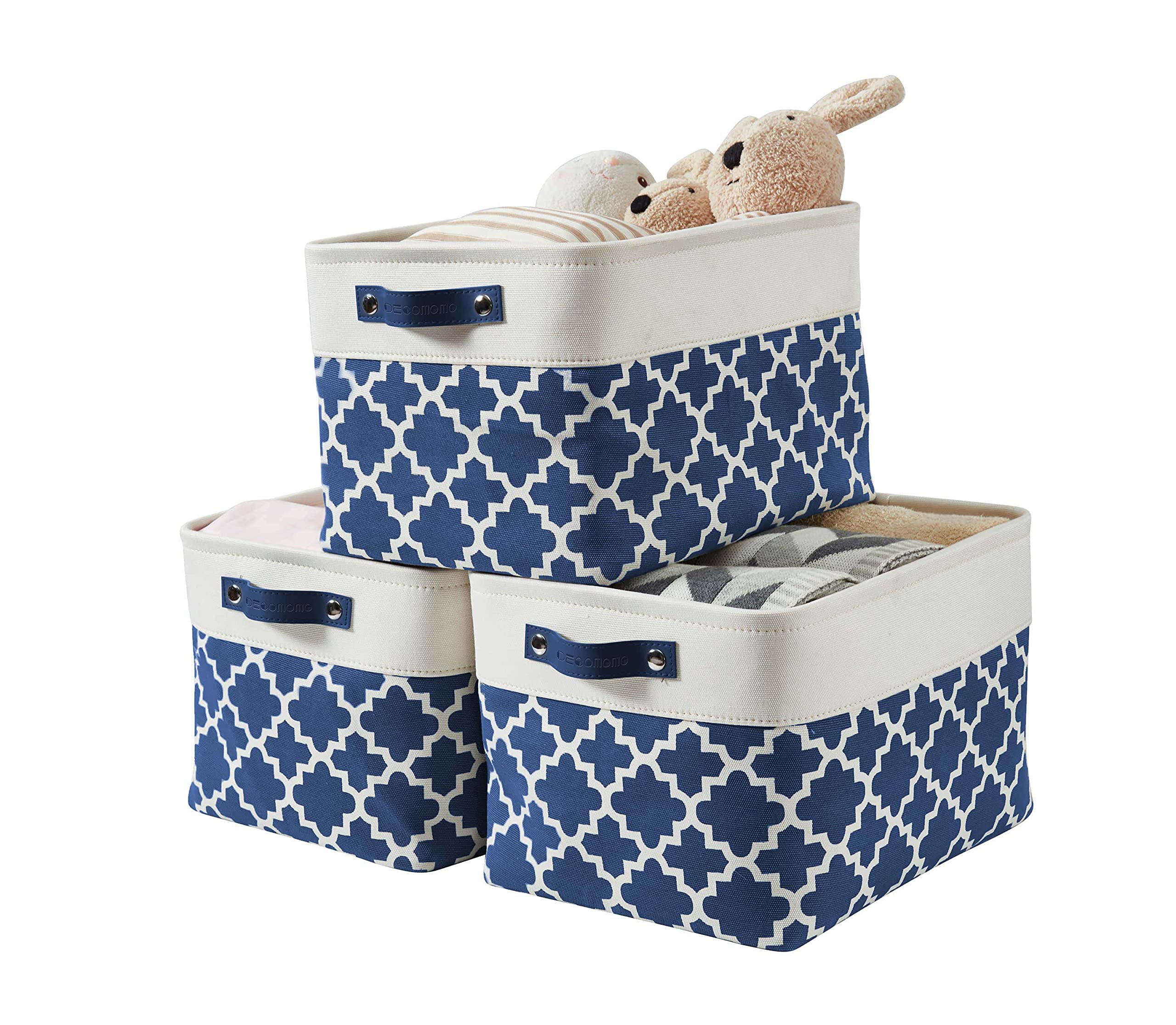 DECOMOMO Blue Fabric Storage Bins - Large 3-Pack Woven Baskets for Shelves, Closet Organization, Toys & Nursery Storage - Perfect for Home, Office & Kids Room Organization (Blue Patterns)