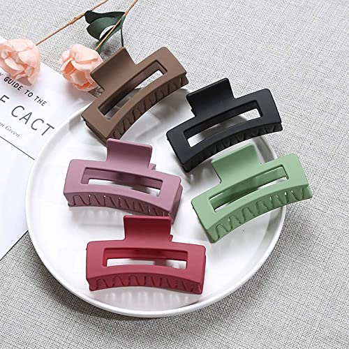 FAMEZA 5PCS Large Non-Slip Hair Claw Clips - Matte Hair Barrettes for Women, Strong Hold Ponytail Clamps (5 Colors) | Perfect for Thick Hair, Workouts, and Everyday Styling