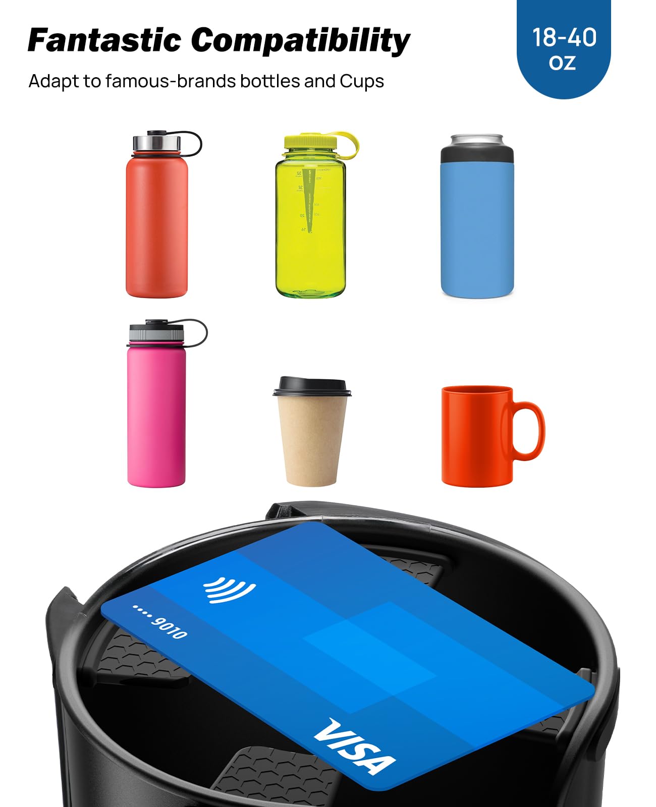 JoyTutus Car Cup Holder Expander - 360° Rotating Adjustable Cup Holder Tray for 18-40 oz Travel Mugs & Tumblers (Fits 2.75-3.25