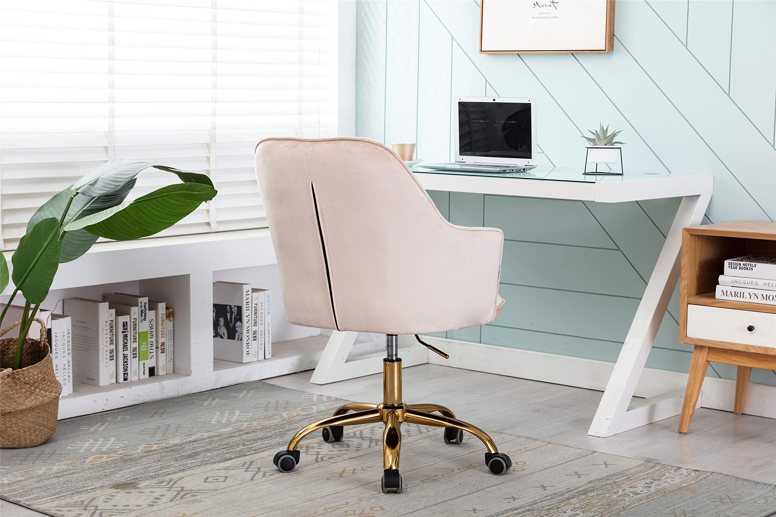 Luxury Velvet Office Chair with Tufted Back - Adjustable Swivel Desk Chair with Golden Metal Base for Home Office, Bedroom & Living Room - Perfect for Work, Study & Relaxation