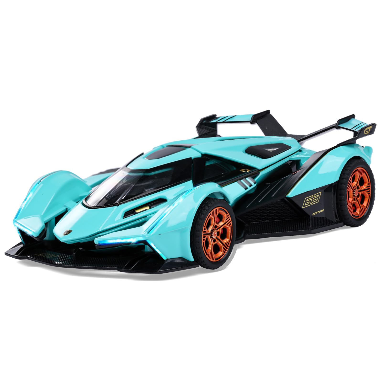 Lamborghini V12 Diecast Metal Toy Car with Light & Sound - Pull Back Race Car for Boys Ages 3+, Blue - Perfect for Birthday Gifts, Racing Games & Kids' Pretend Play