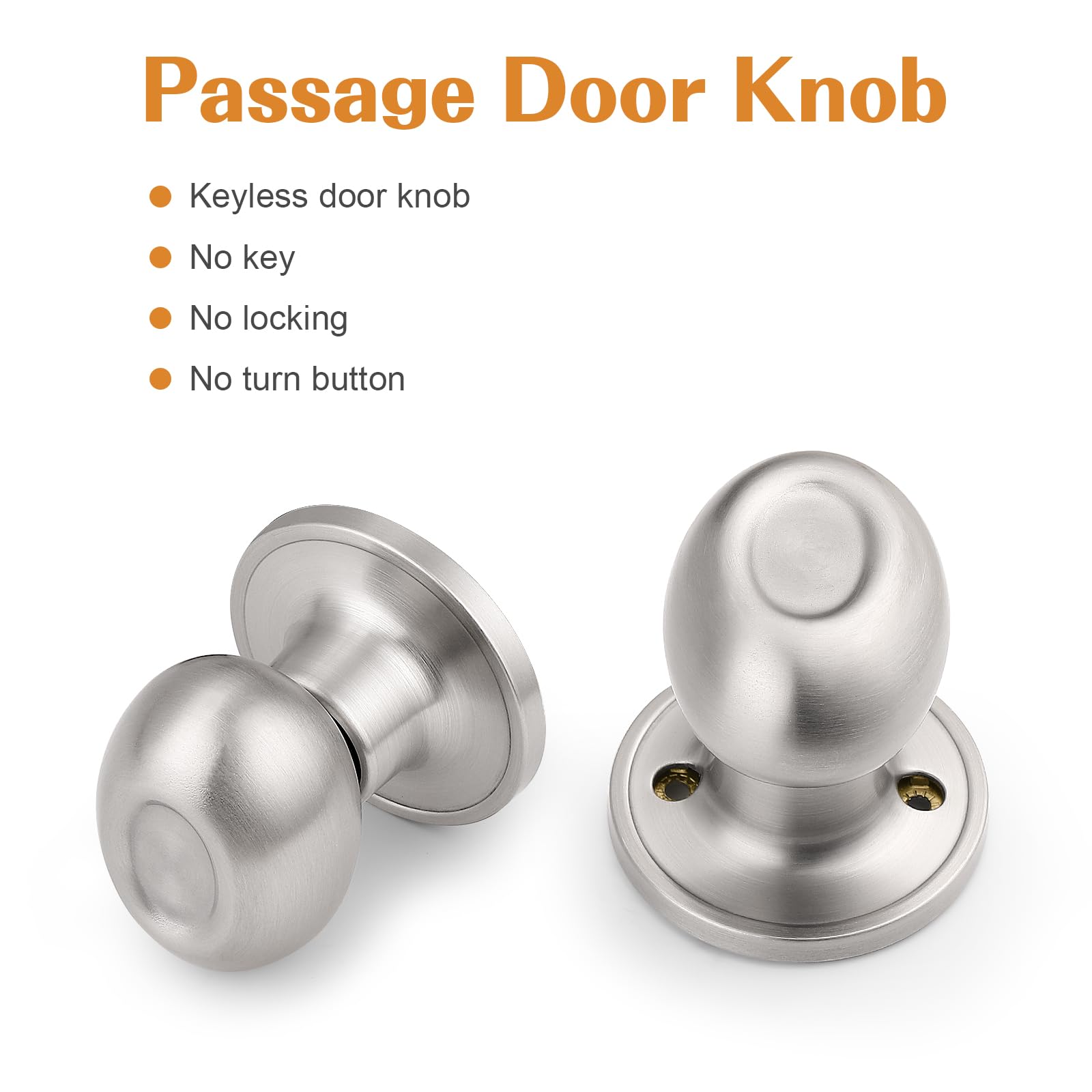Probrico 10-Pack Brushed Nickel Privacy Door Knobs - Oval Style Keyless Lockable Bedroom & Bathroom Door Handles (Egg Shape) for Home, Office, and Hotel Interior Doors