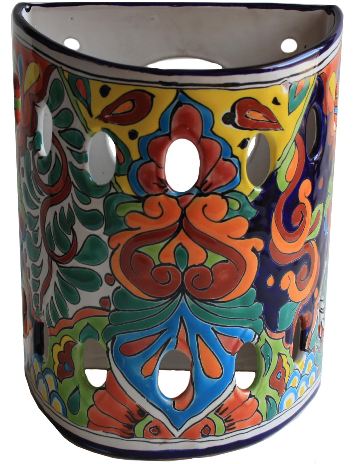 Vibrant Rainbow Talavera Ceramic Wall Sconce - Hand-Painted Mexican Folk Art Light Fixture for Home Decor, Kitchen, Bathroom & Outdoor Spaces
